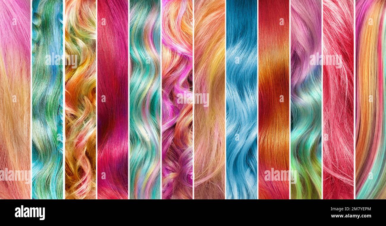 Collage of hair color palette. Hair colours set. Tints. Dyed Hair color samples Stock Photo Alamy