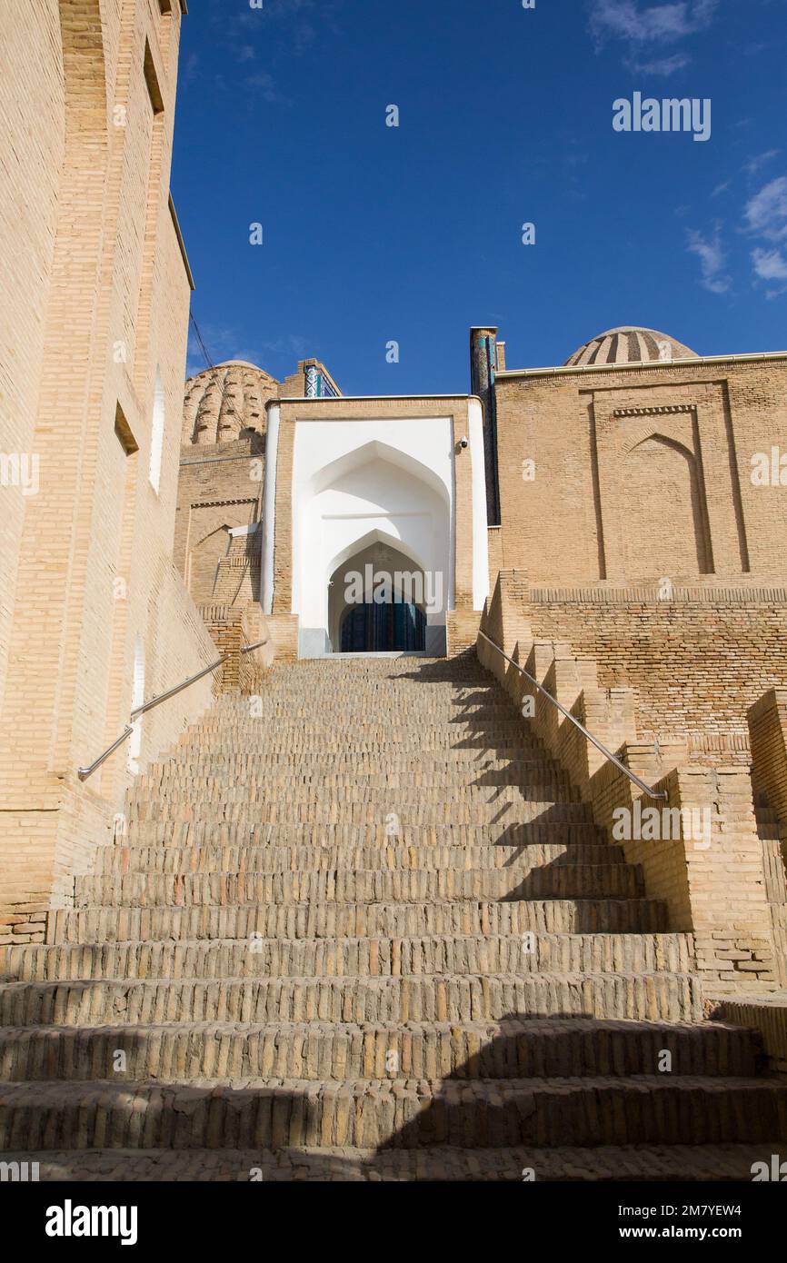 Stairway to the Main Acropolis, Shah-I-Zinda, Samarkand, Uzbekistan Stock Photo