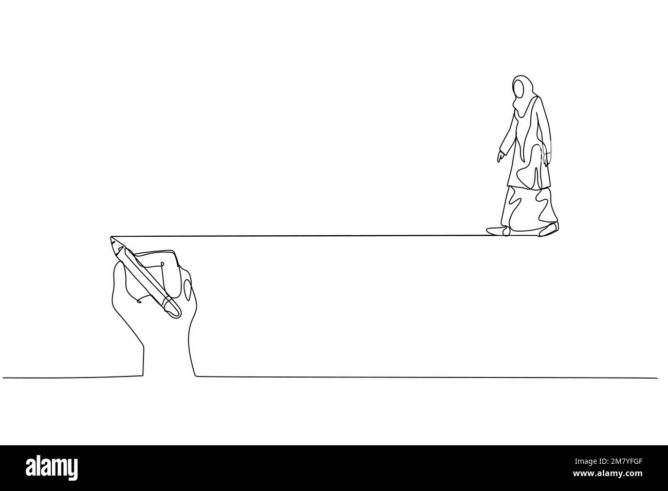 Illustration of muslim woman walking following on guide line written by ...