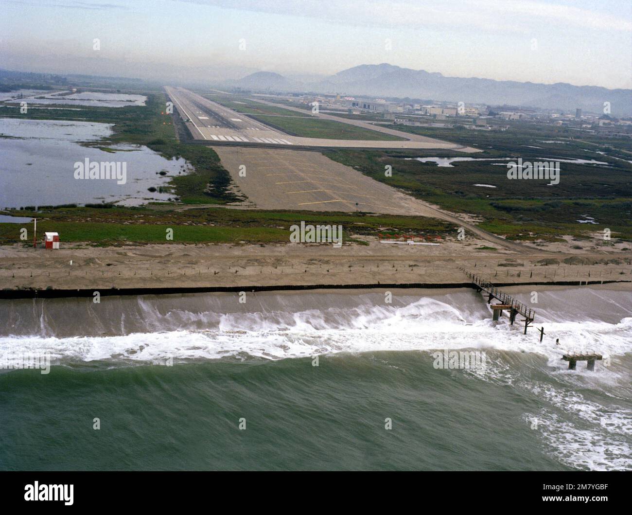 A aerial view of flood damage caused by high tides and heavy rain on