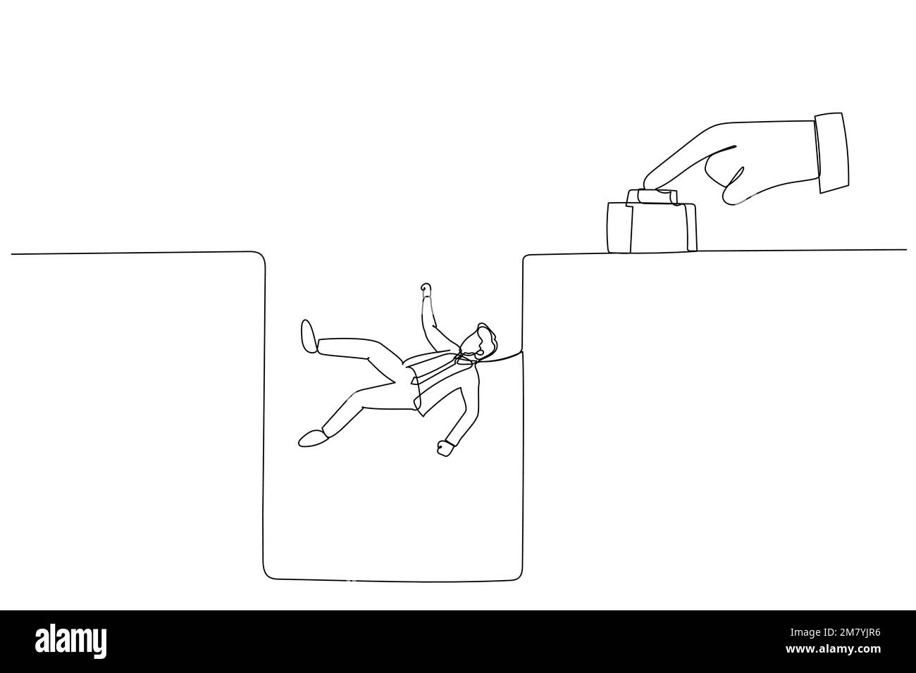 Illustration of big hand push button make businessman dropped concept