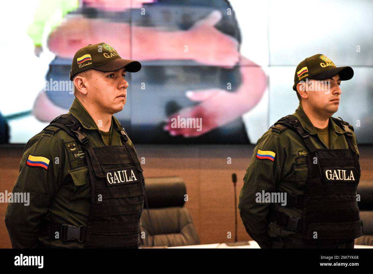 Colombia's Gaula Police anti-extortion and kidnapping division director, colonel Giovani Cristancho, gives a press conference in Bogota, Colombia, January 11, 2022. Photo by: Cristian Bayona/Long Visual Press Stock Photo