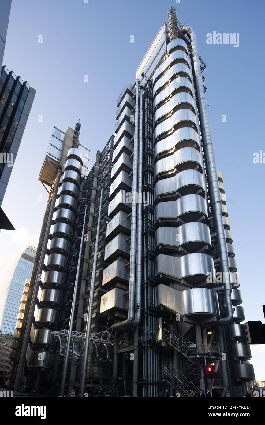 The Lloyd's building is the home of the insurance institution Lloyd's of London. It is located on the former site of East India House in Lime Street Stock Photo