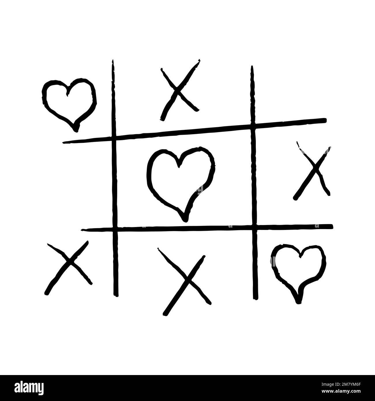 Tic tac toe doodle game with cross and circle sign, cute heart mark