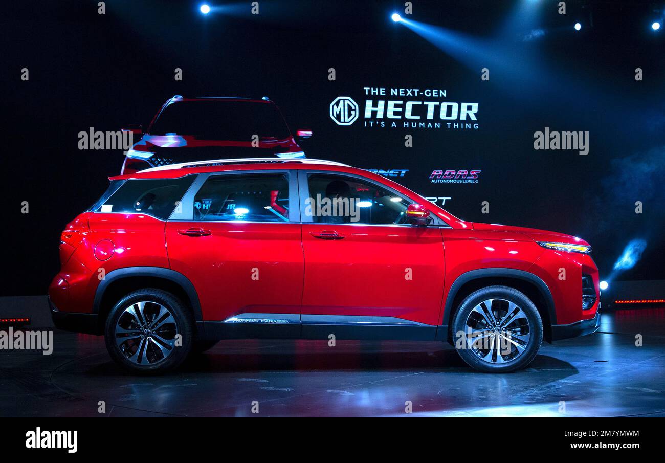 New Delhi. 11th Jan, 2023. This photo taken on Jan. 11, 2023 shows a MG car during the Auto Expo 2023 in the outskirts of New Delhi, India. Credit: Javed Dar/Xinhua/Alamy Live News Stock Photo