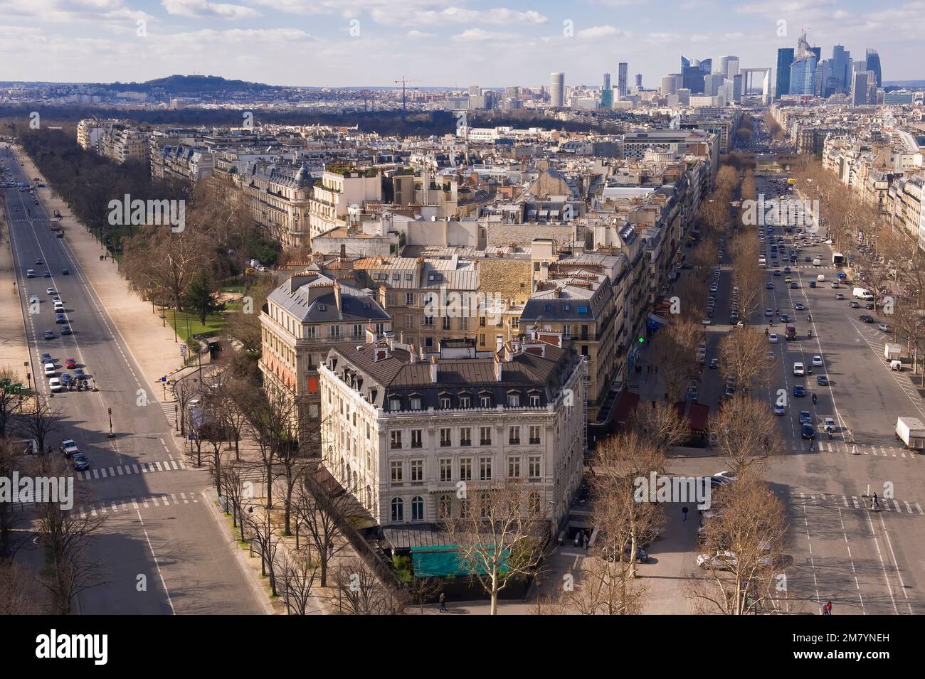 View over the Avenue of la Grande Armee, Foch Avenue and la Defense business district, Paris