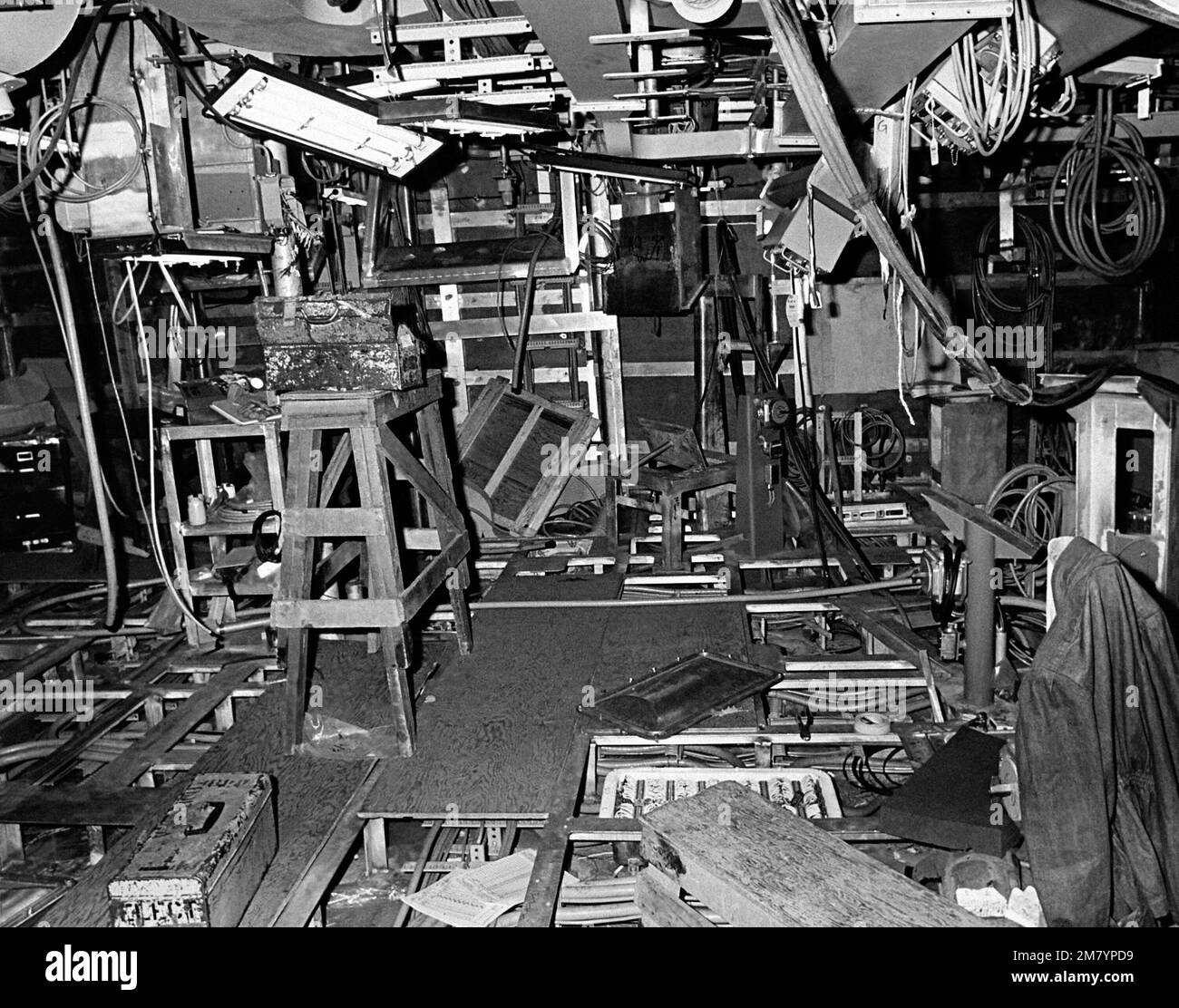 An interior view of the combat information center on the guided missile