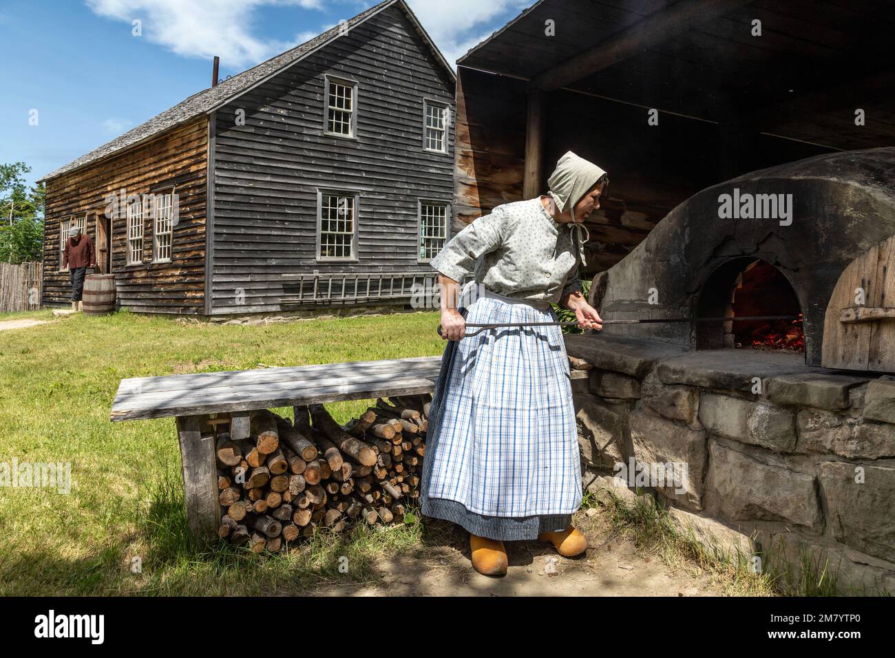BREAD OVEN IN FRONT OF THE CYR HOUSE BUILT IN 1852, HISTORIC ACADIAN VILLAGE, BERTRAND, NEW BRUNSWICK, CANADA, NORTH AMERICA Stock Photo