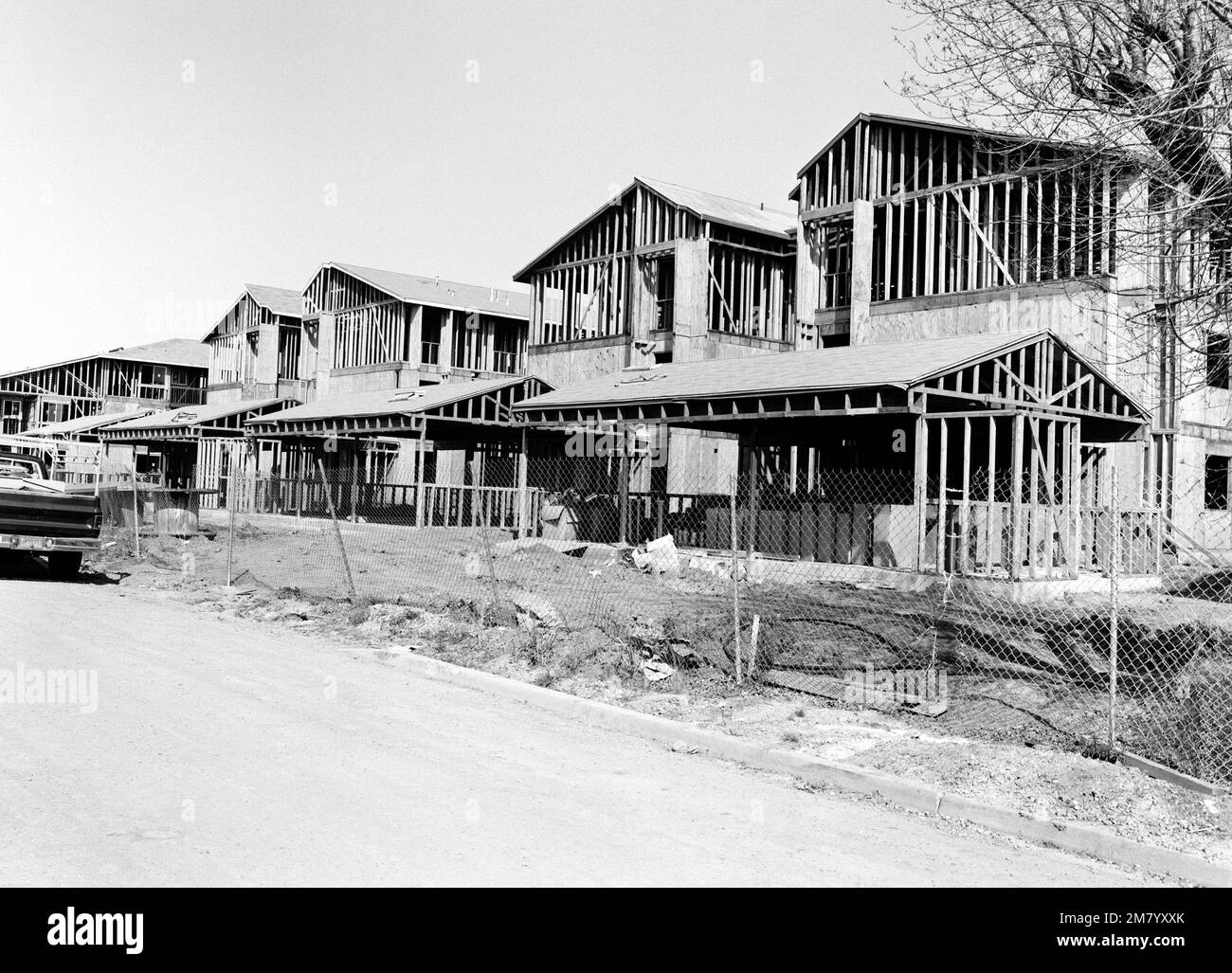 A view of new base housing facilities under construction. Base Naval