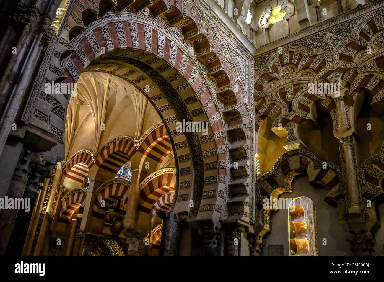 Interiors of La Mezquita, a historical Moorish mosque at Cordoba that was converted to a cathedral Stock Photo