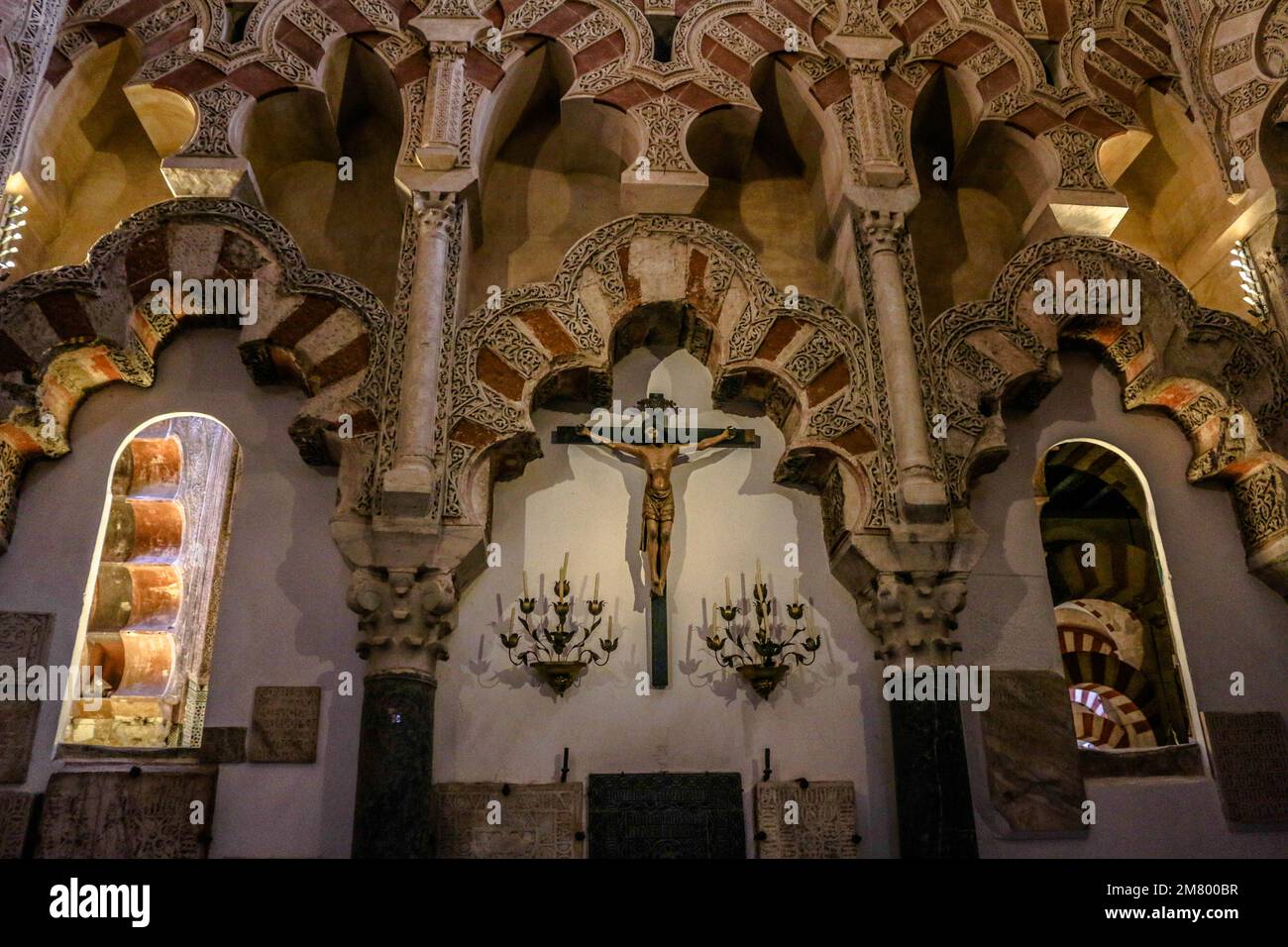 Interiors of La Mezquita, a historical Moorish mosque at Cordoba that was converted to a cathedral Stock Photo