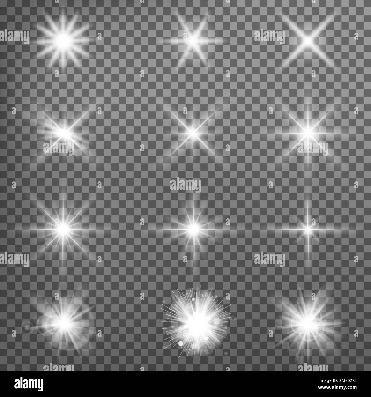 Glowing stars and lights. Isolated on black transparent background