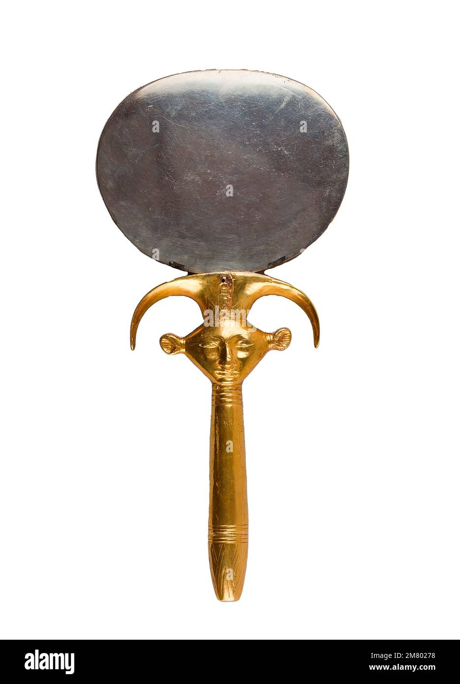Mirror with Handle in the Form of a Hathor Emblem ca. 1479–1425 B.C. - New Kingdom Stock Photo