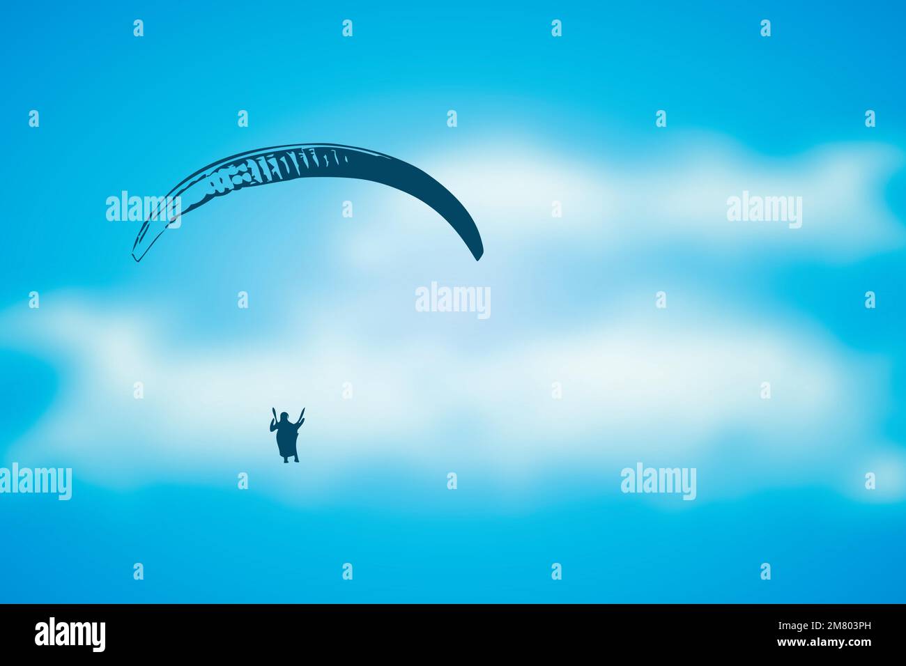 paragliding adventure paraglider in blue cloudy sky Stock Vector