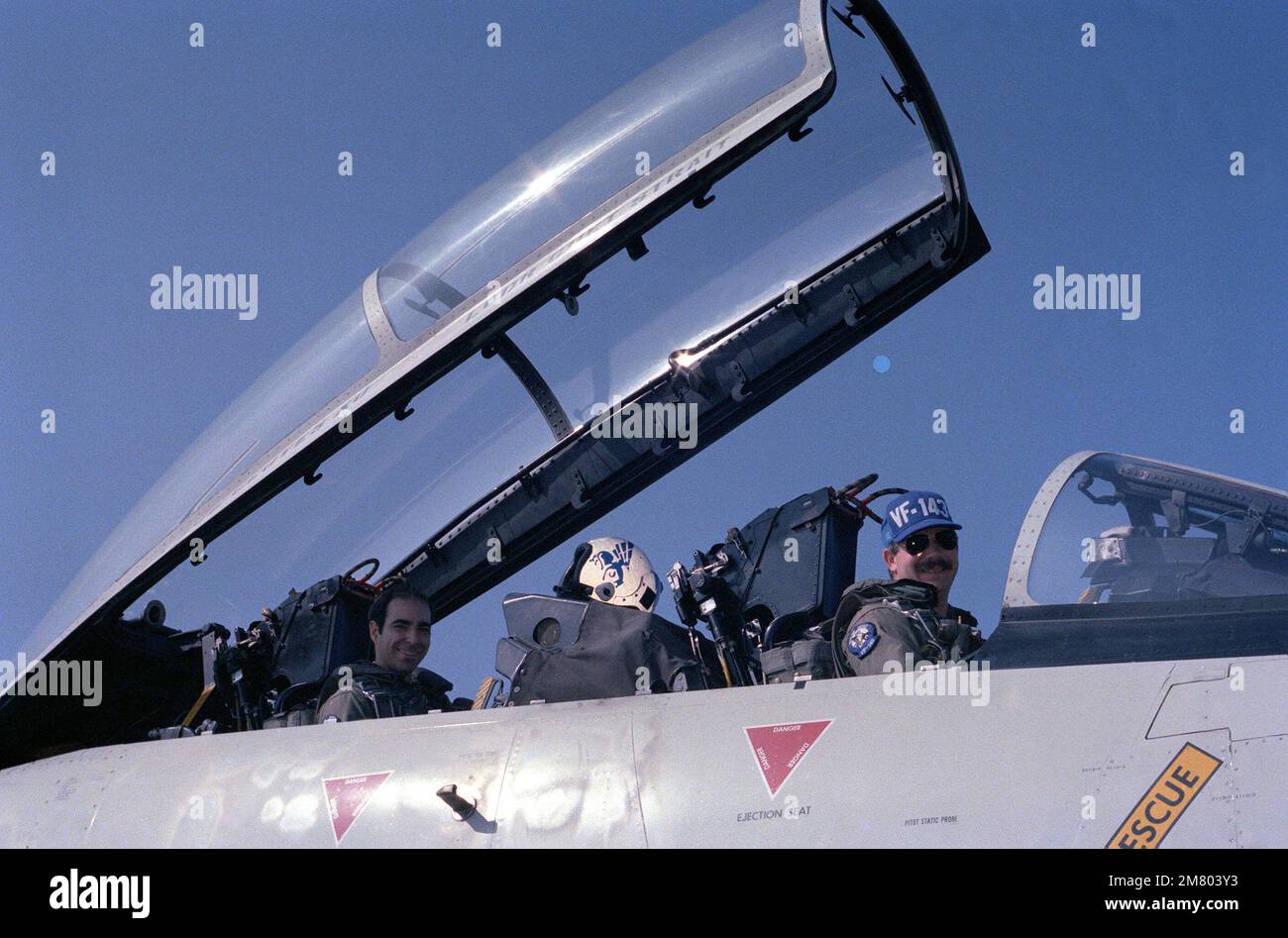A pilot and radar intercept officer from Fighter Squadron 143 (VF143