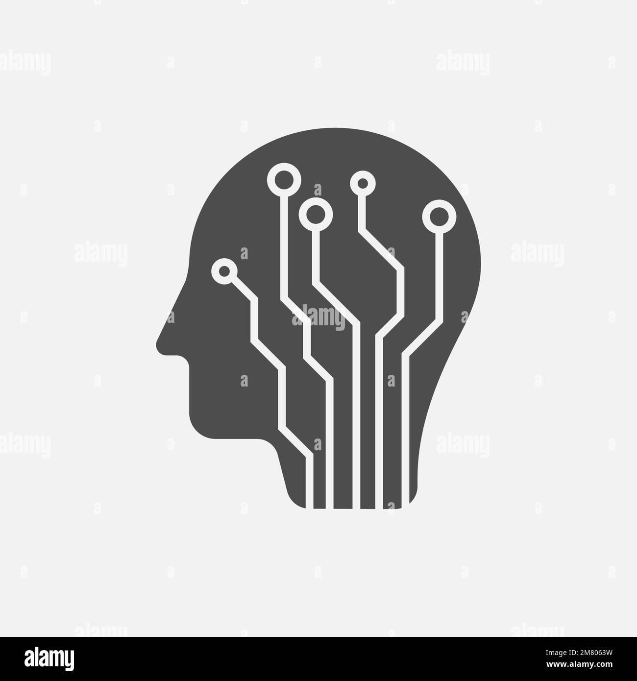 Human head with circuit board icon isolated on white background. Vector ...