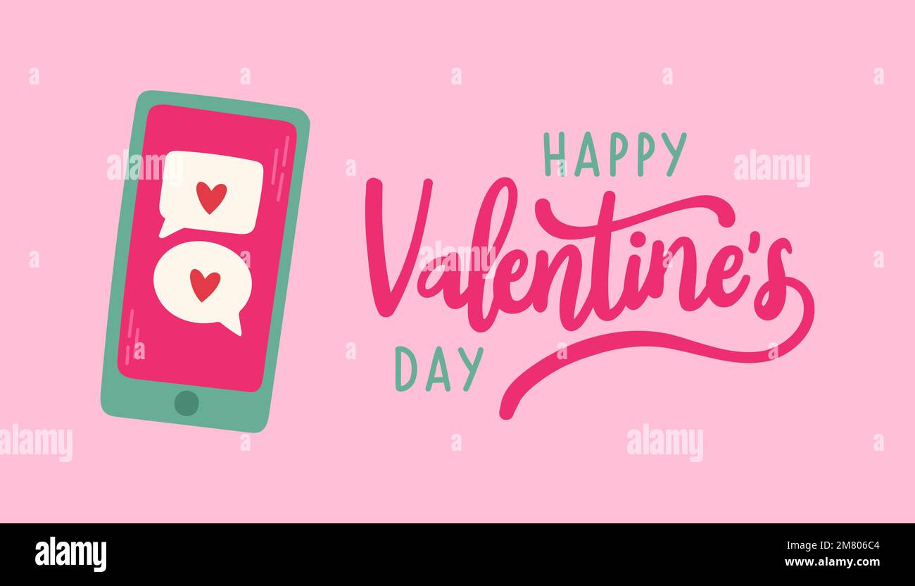 Happy Valentines Day Poster or banner with cute font, sweet hearts ...