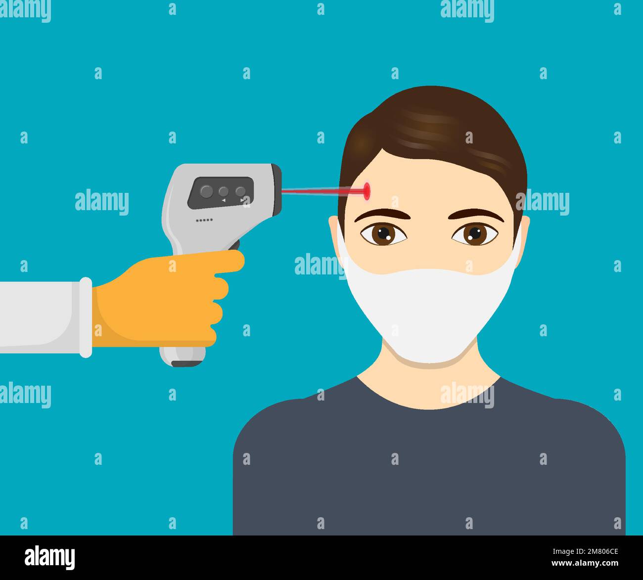 Temperature check. Doctor holding a non-contact thermometer in hand ...