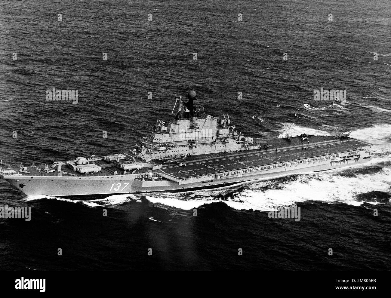 A port view of the Soviet Kiev class aircraft carrier NOVOROSSIYSK ...