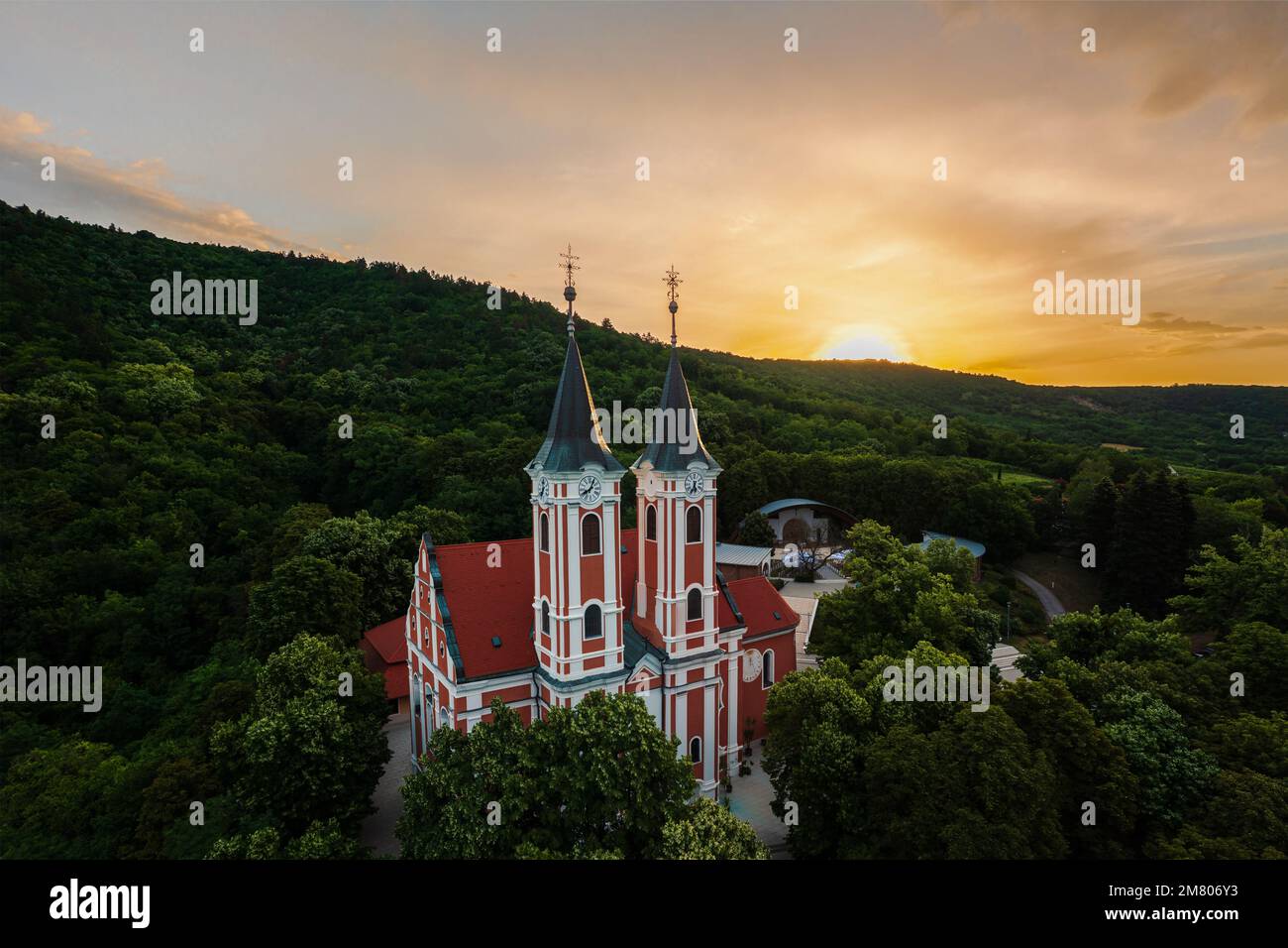 Soklos Mariagyud basilica is the bigest chatolic church in Villany wine region Hungary. This amayzing religious place is in the Mecsek mountains. Stock Photo