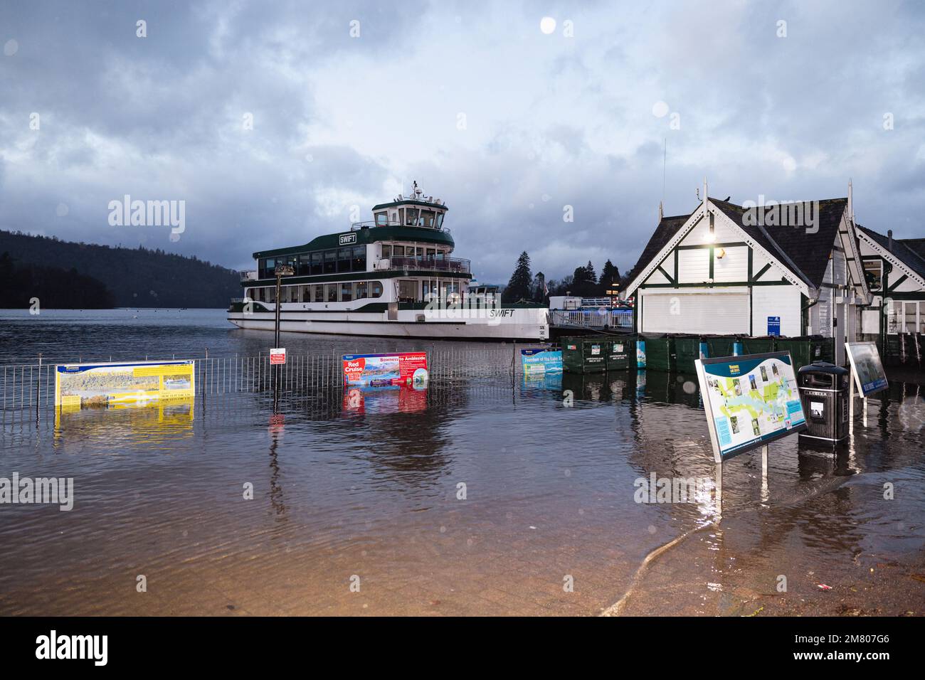 Lake Windermere Cumbria 11th January 2023 .UK Weather Flooding at