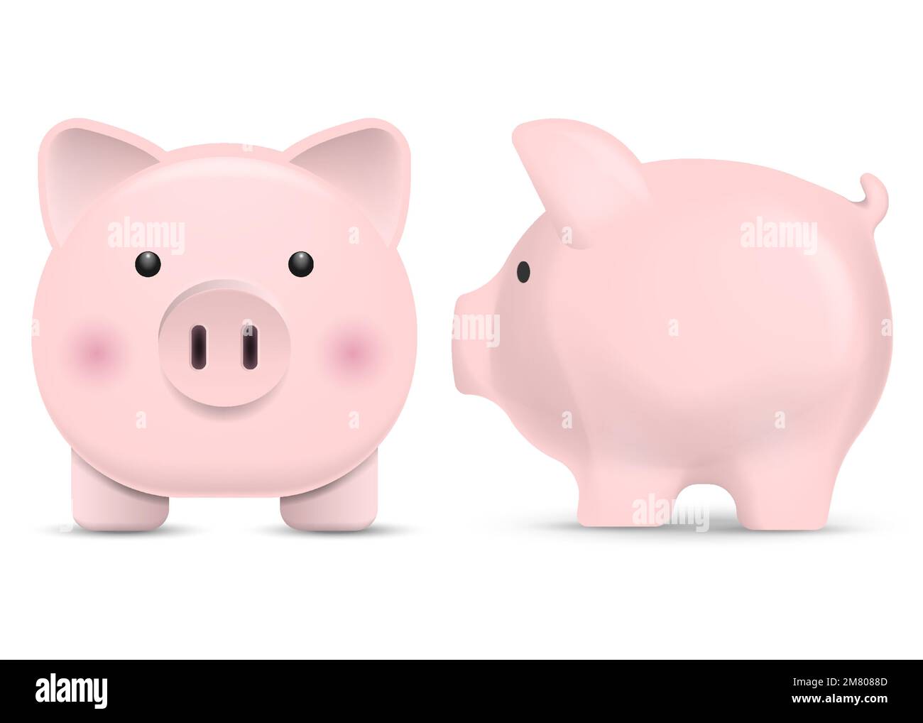 Set of pink piggy bank isolated on white background. Vector ...