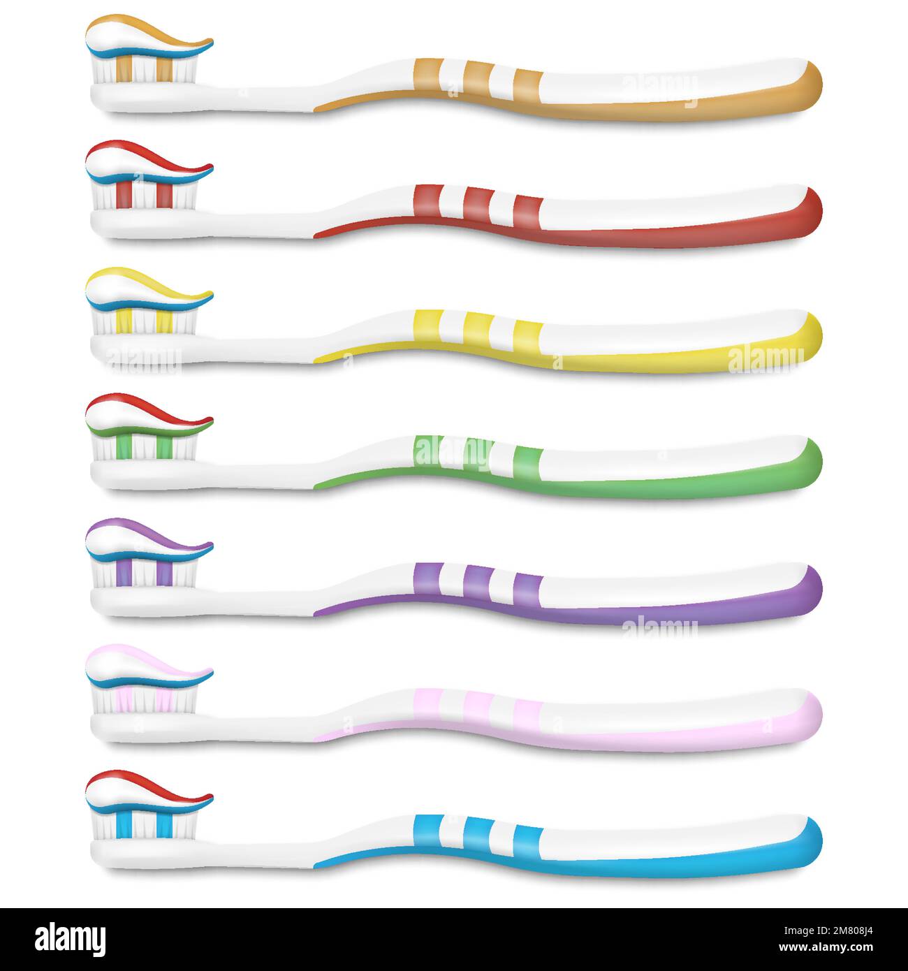Set of toothbrush with toothpaste isolated on white background. Vector ...