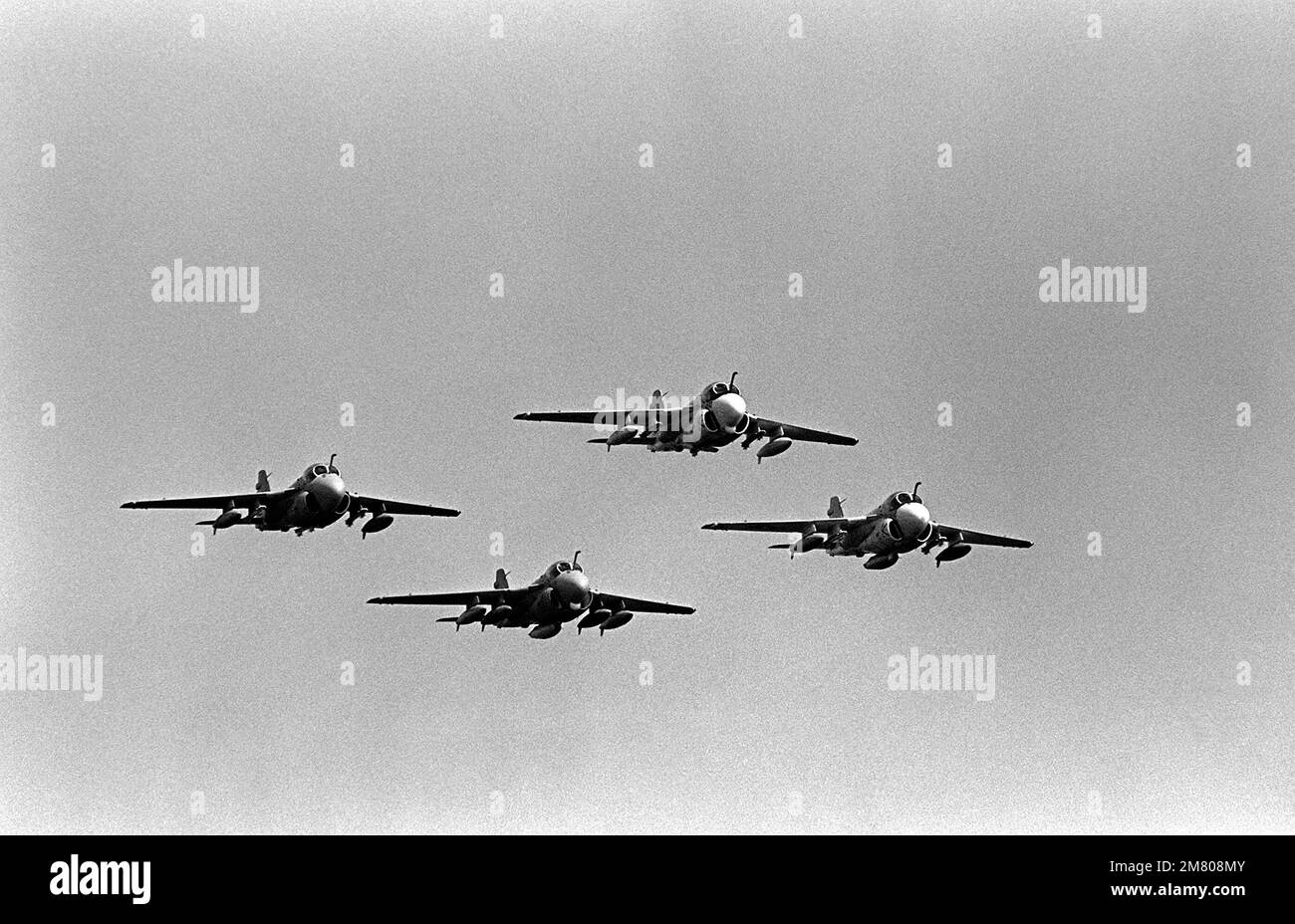 Four A-6E Intruder aircraft fly in formation as part of an aerial demonstration put on during Vice President George Bush's visit to the aircraft carrier USS RANGER (CV-61). Country: Pacific Ocean (POC) Stock Photo