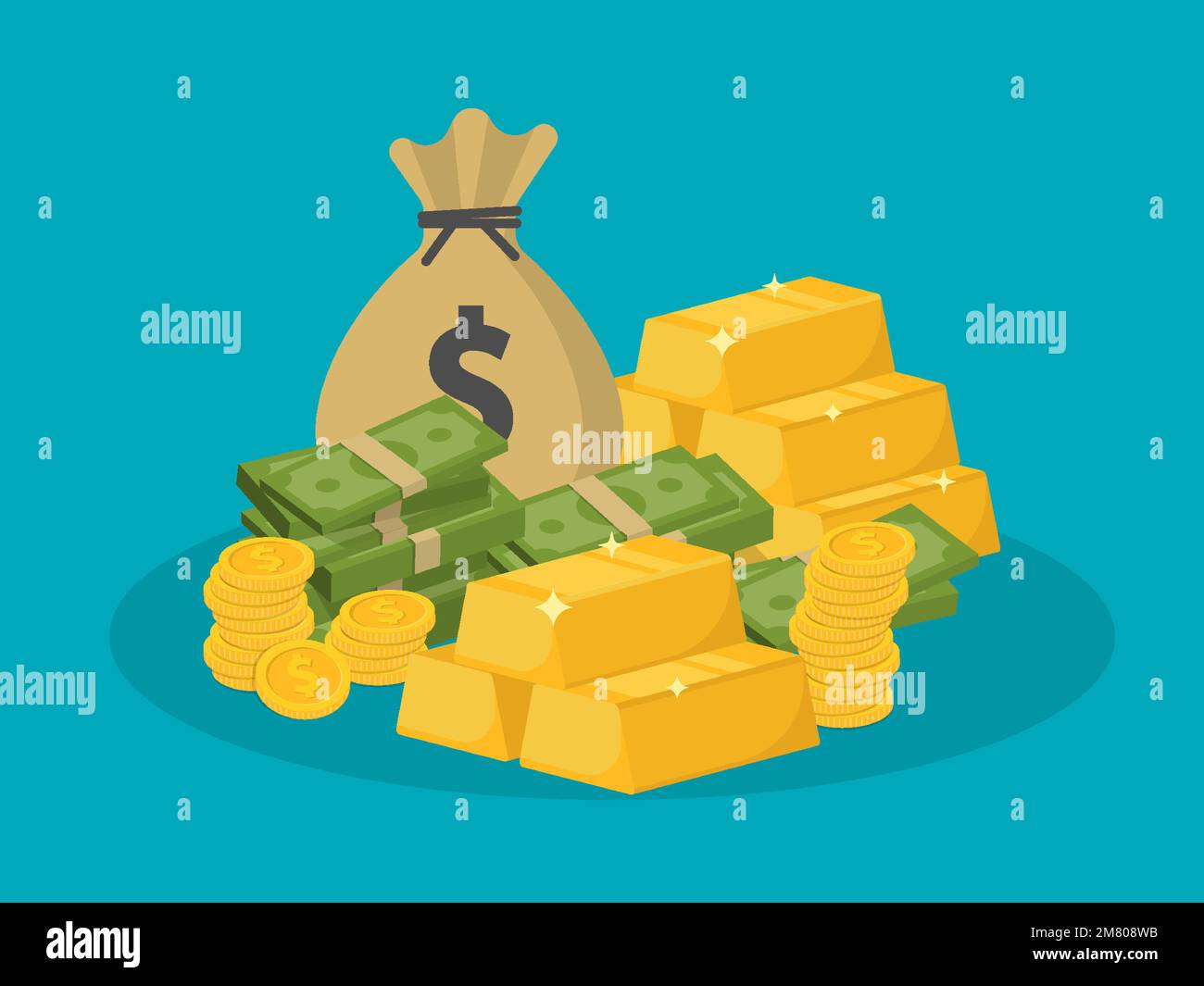 Pile gold bars and coins Stock Vector Images - Alamy