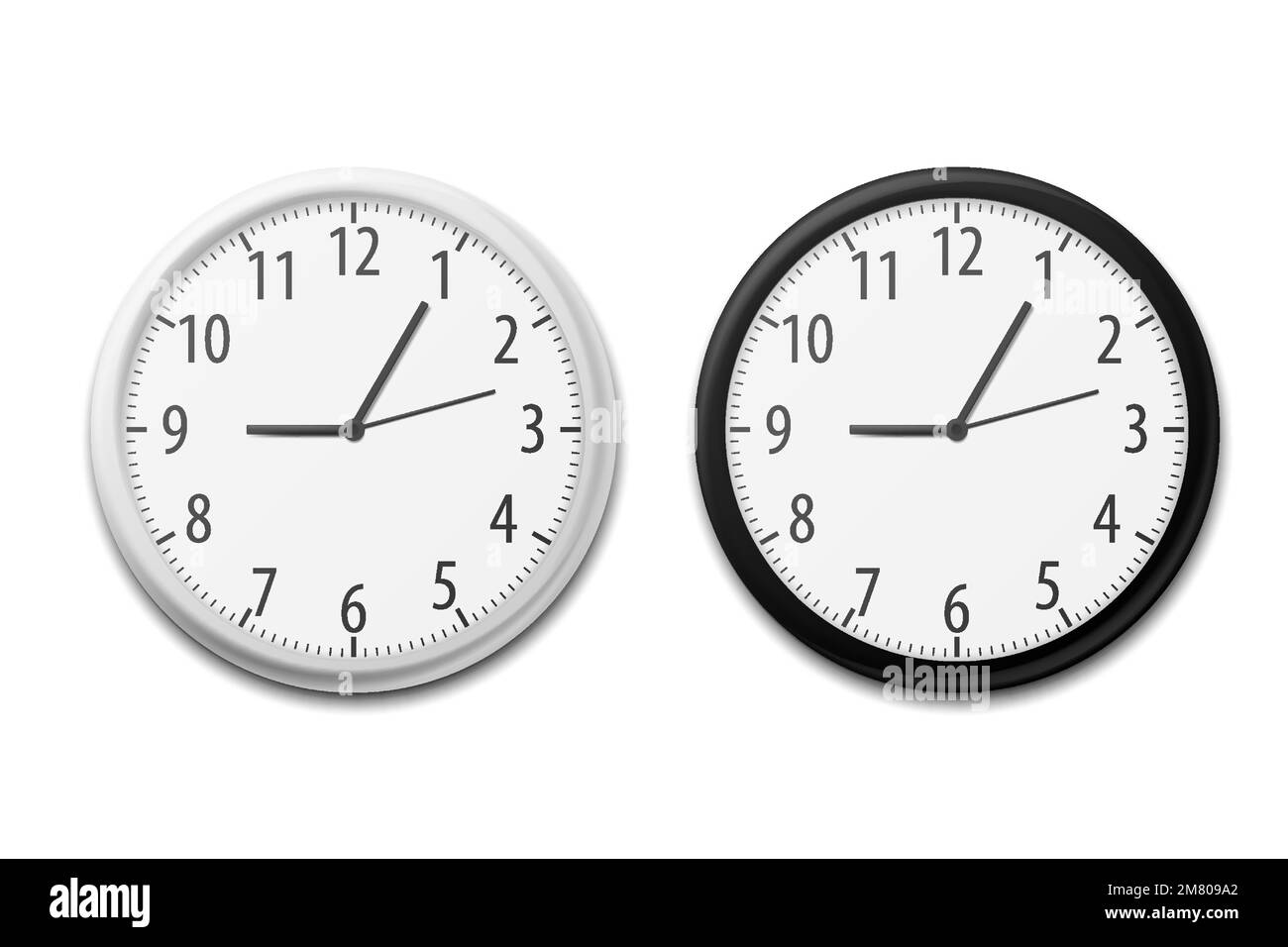 Realistic Simple Round Wall Office Clock. Vector illustration. Eps 10. Stock Vector