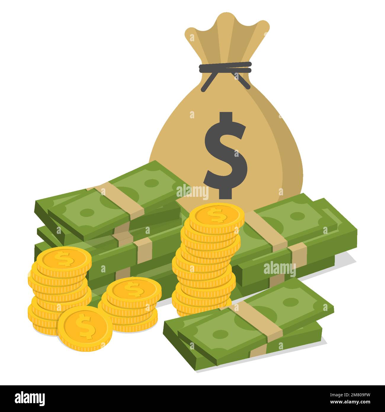 Pile of money and a bag of coins. Wealth concept Vector illustration. Eps  10 Stock Vector Image & Art - Alamy