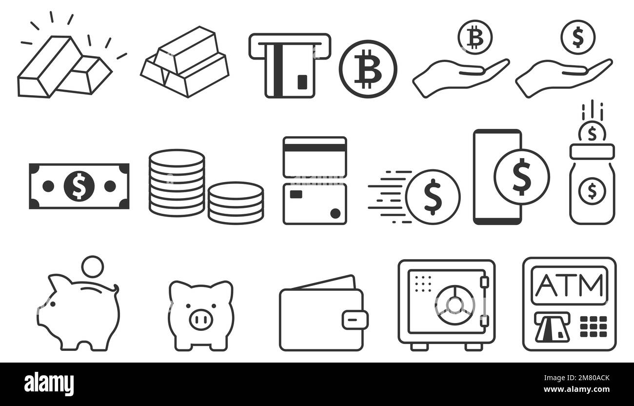 Money and payment line icons. Dollar and Cash icon set. Vector ...