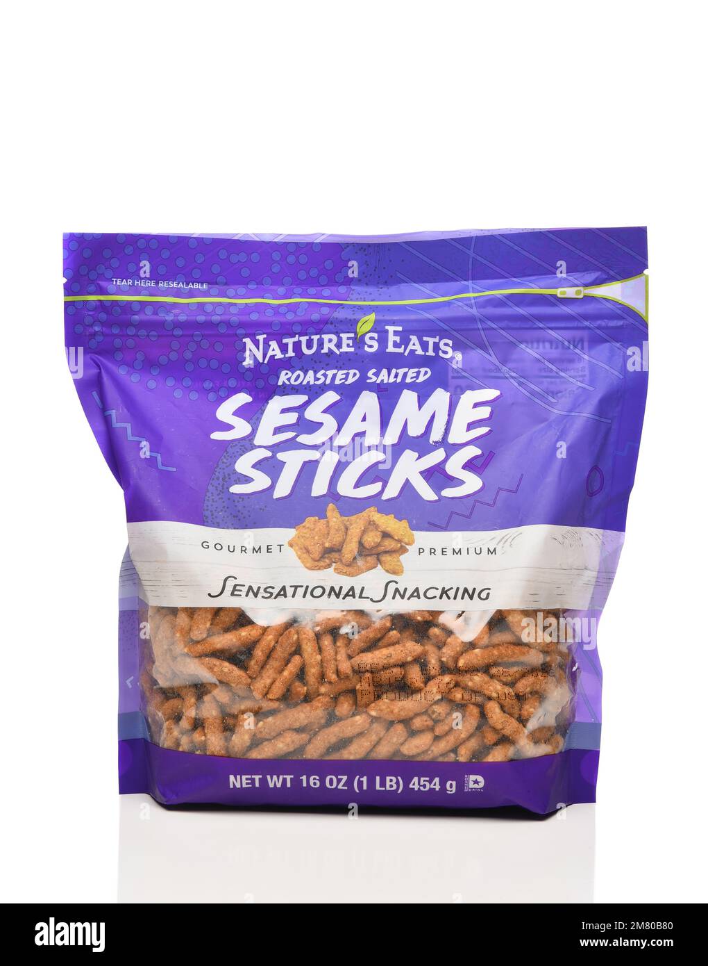 IRVINE, CALIFORNIA - 5 JAN 2023: A bag of Natures Eats Roasted Salted Sesame Sticks. Stock Photo