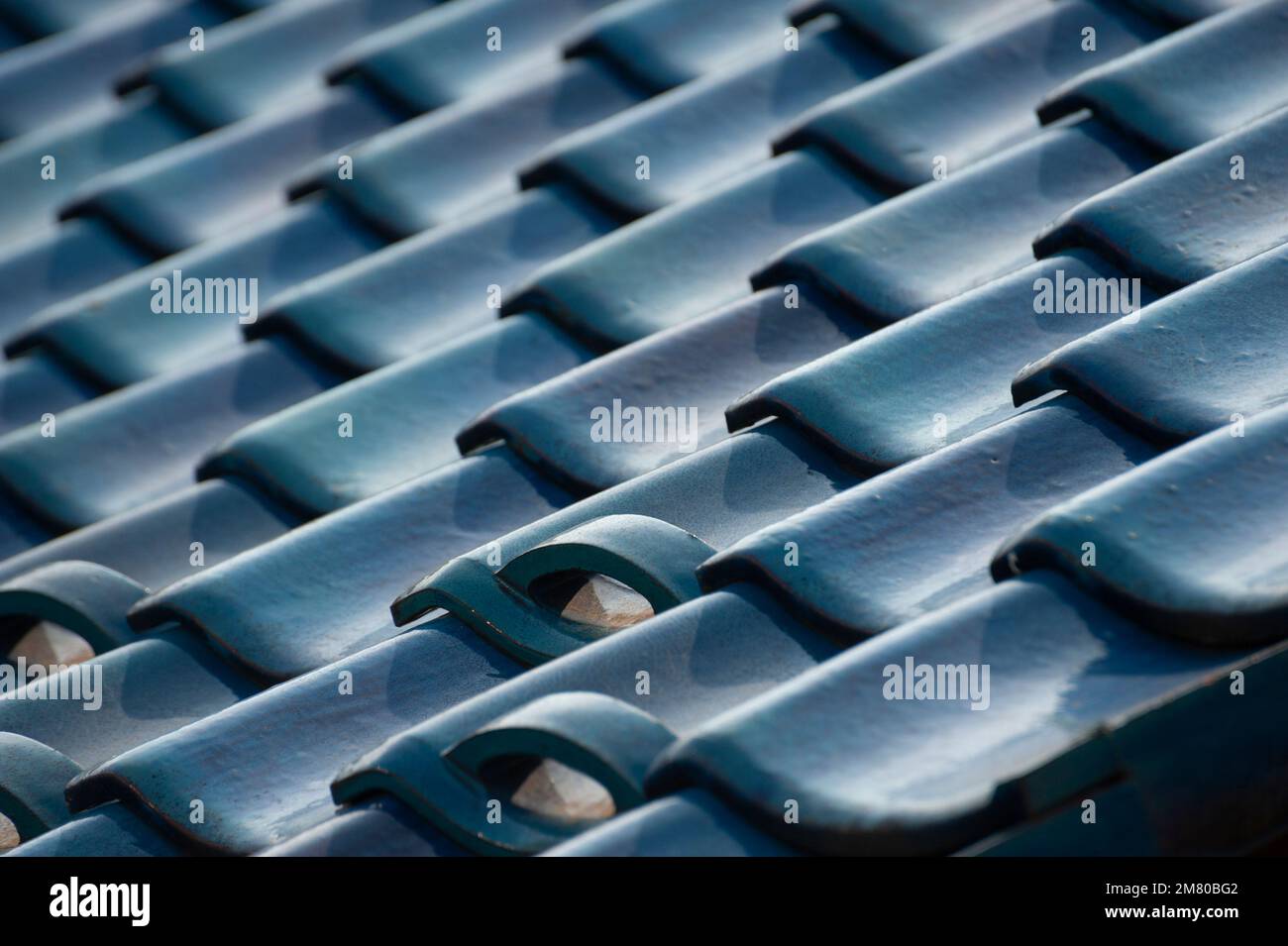 Blue ceramic roof tiles, Yokohama, Japan. Stock Photo