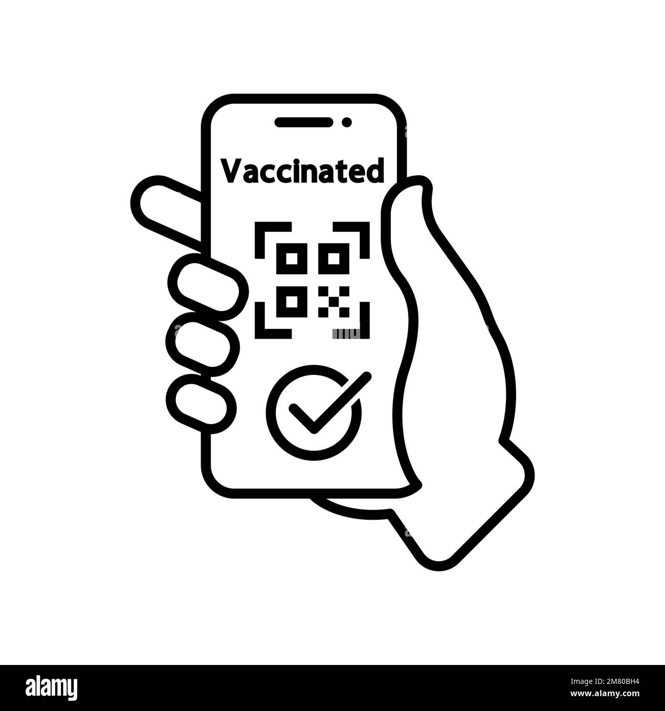 Vaccination passport for COVID-19 displayed on smartphone held in male's hand. Vector illustration. Eps 10. Stock Vector