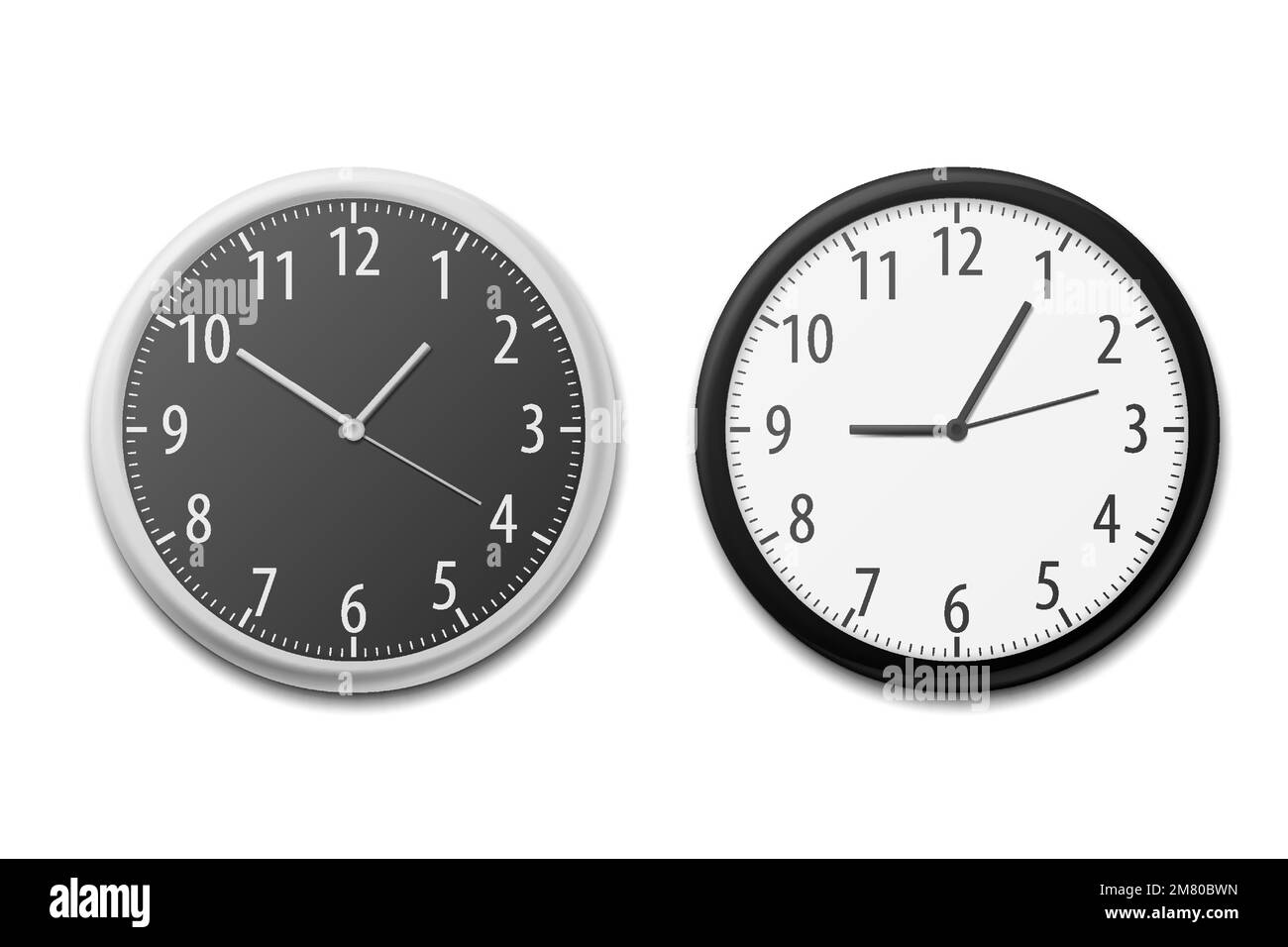 Realistic Simple Round Wall Office Clock. Vector illustration. Eps 10. Stock Vector