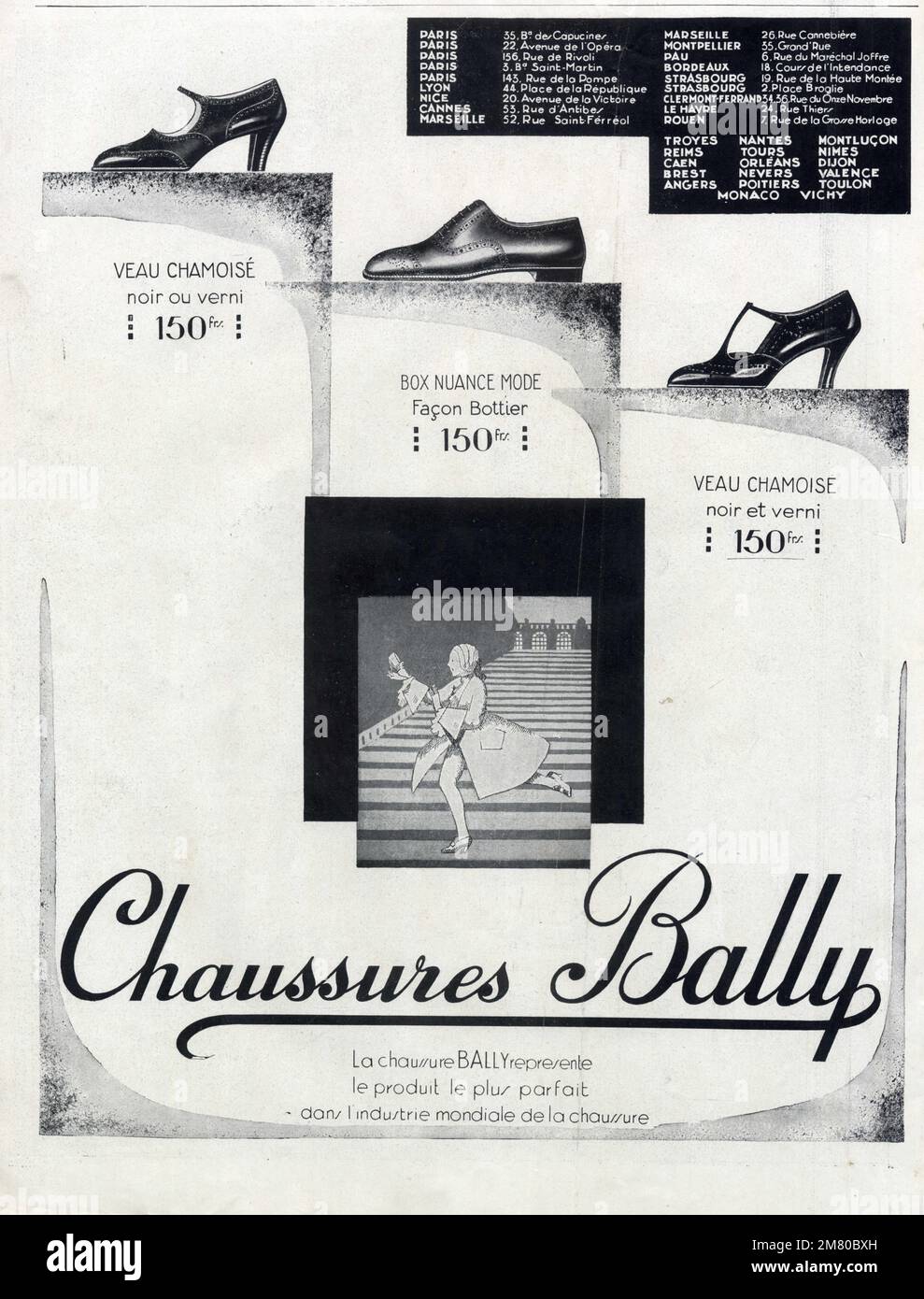 PUBLICITÉ ANCIENNE CHAUSSURES BALLY. 1929 Stock Photo