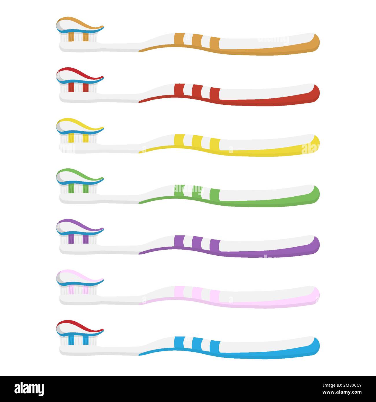 Set of toothbrush with toothpaste isolated on white background. Vector ...
