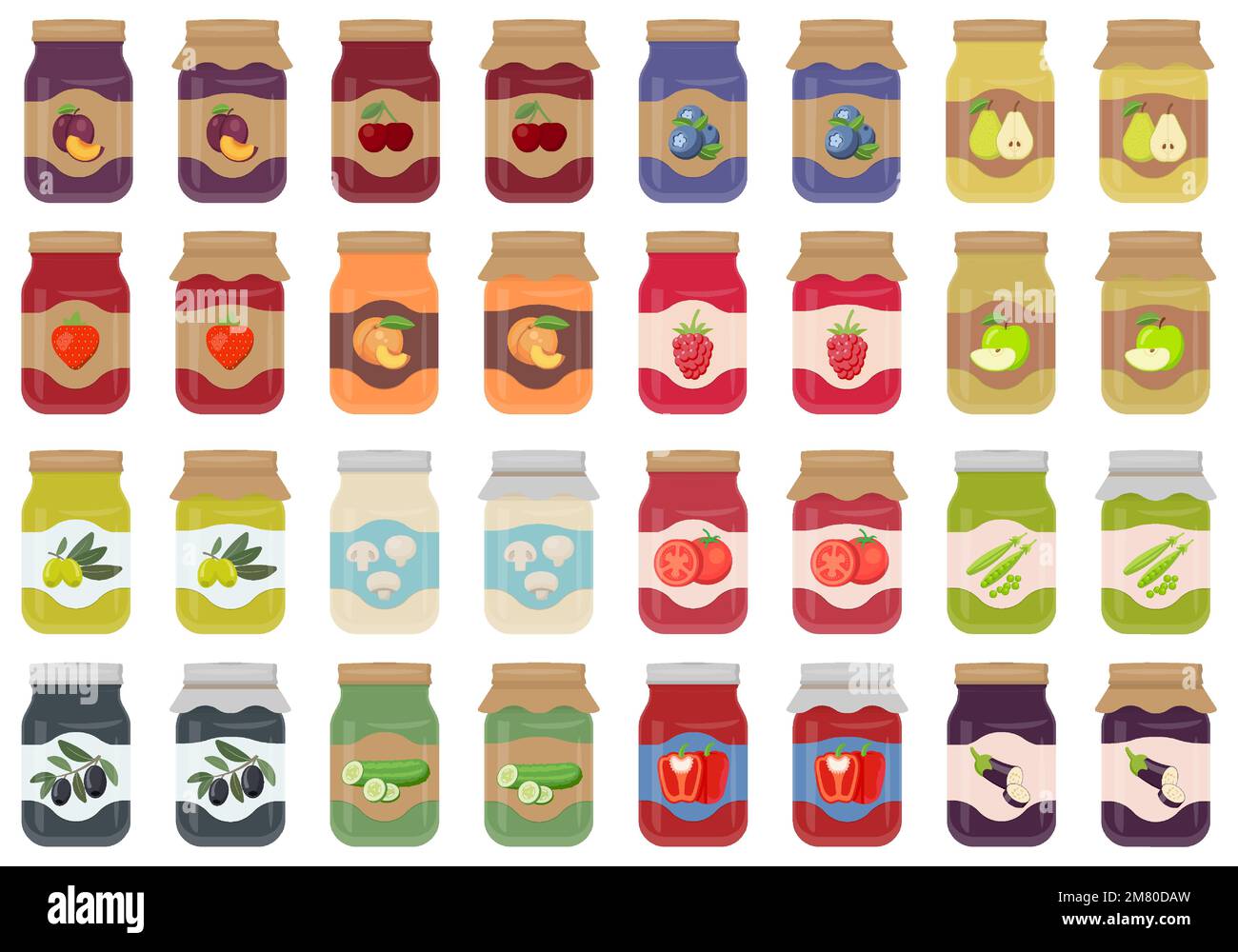 Glass jar with jam. Jars with labels fruit jam. Autumn harvesting and