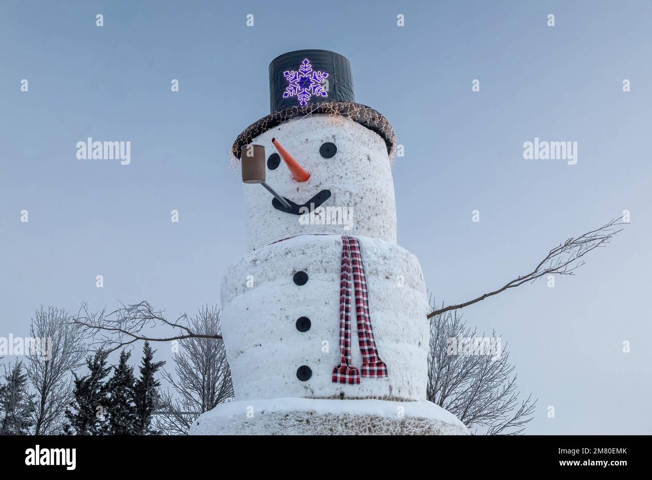 Closeup of the body of Jeffrey the Snowman, who is 58 feet tall and