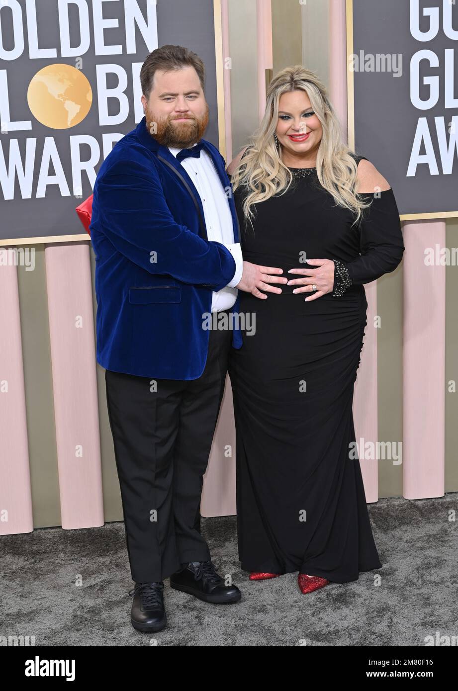 Los Angeles, USA. 10th Jan, 2023. Paul Walter Hauser & Amy Boland Hauser arriving at the 80th Golden Globe Awards at the Beverly Hilton Hotel. Picture: Sarah Stewart Credit: Paul Smith/Alamy Live News Stock Photo