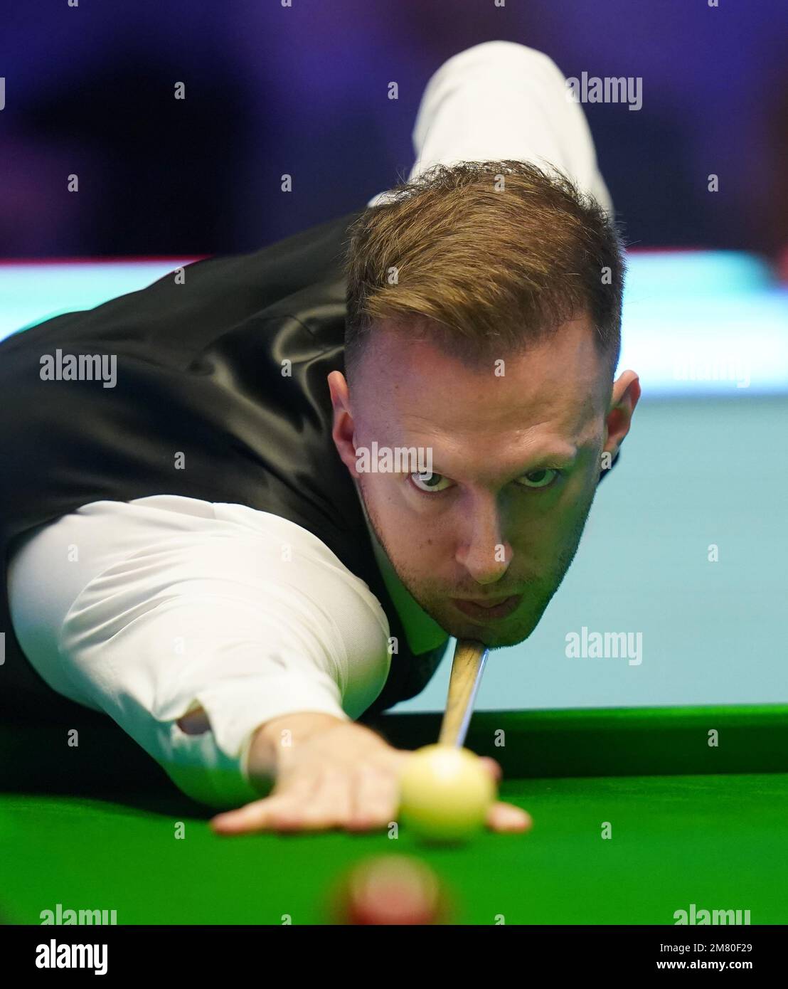 Judd Trump in action against Ryan Day during day four of the Cazoo Masters at Alexandra Palace, London