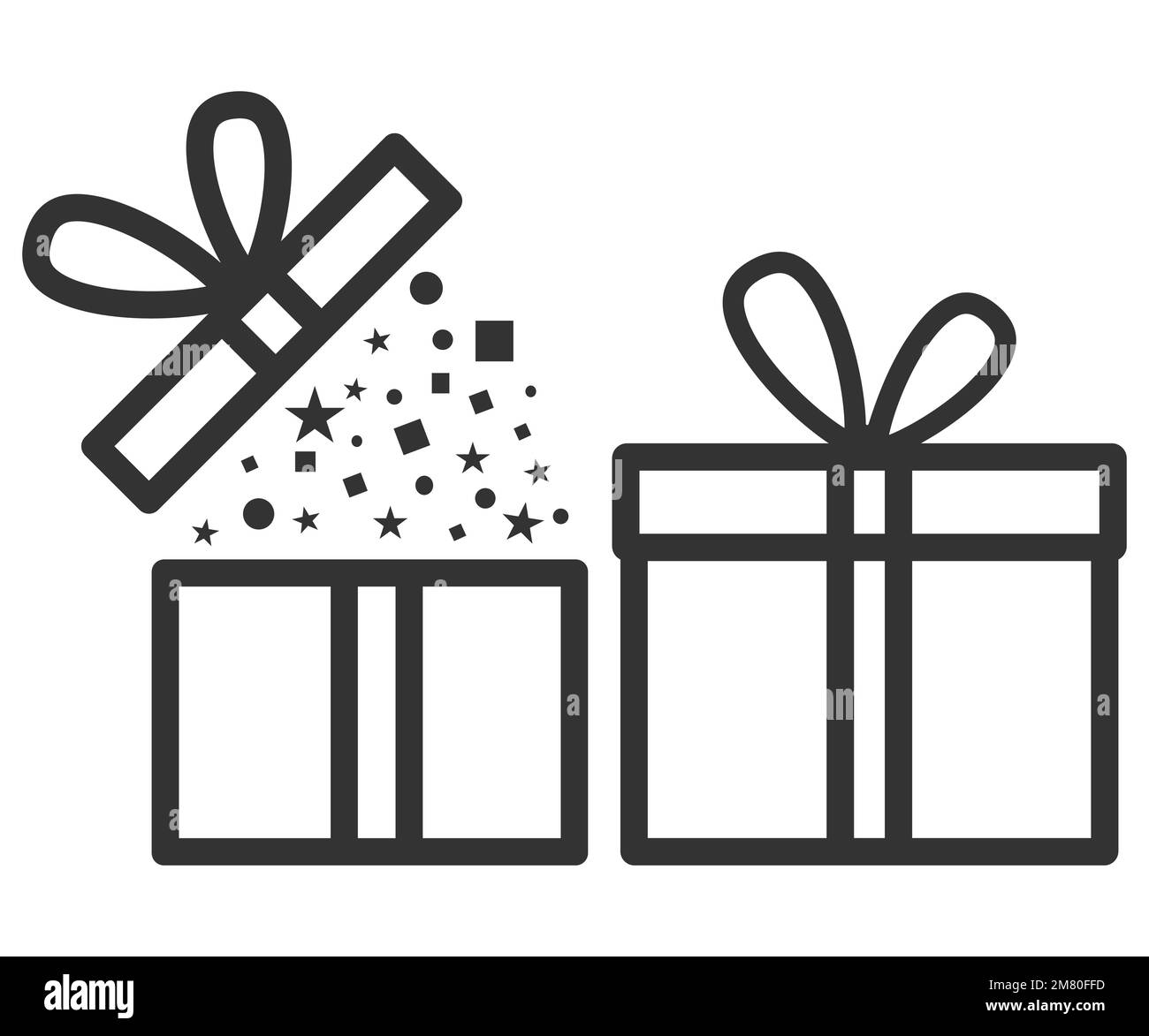 Open gift box with ribbon line icon, outline vector sign. Vector illustration. Eps 10. Stock Vector