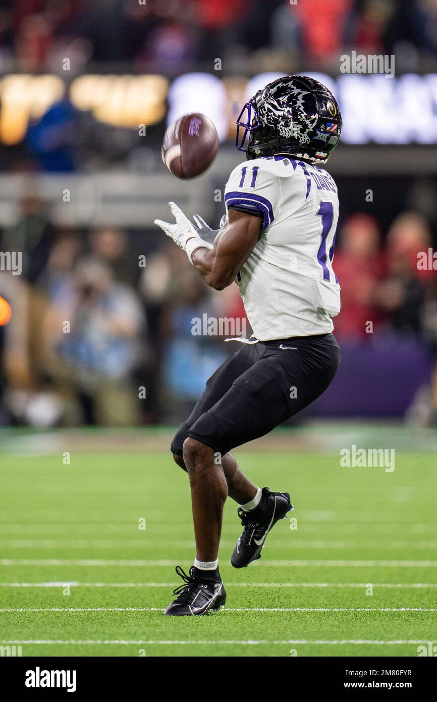 TCU Horned Frogs wide receiver Derius Davis (11) makes a catch during the College Football Playoff National Championship against the Georgia Bulldogs, Stock Photo