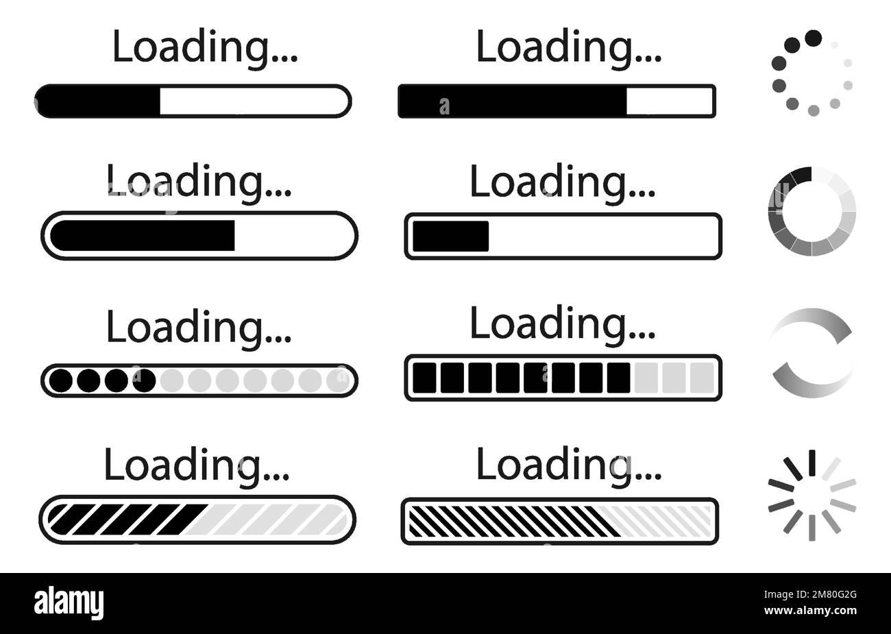 Set of loading icons, load indicator sign, waiting symbols. Vector ...