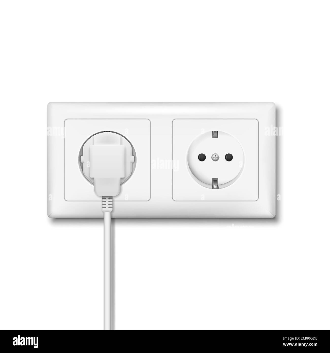 Realistic plug inserted in electrical outlet. Electric plugs and socket