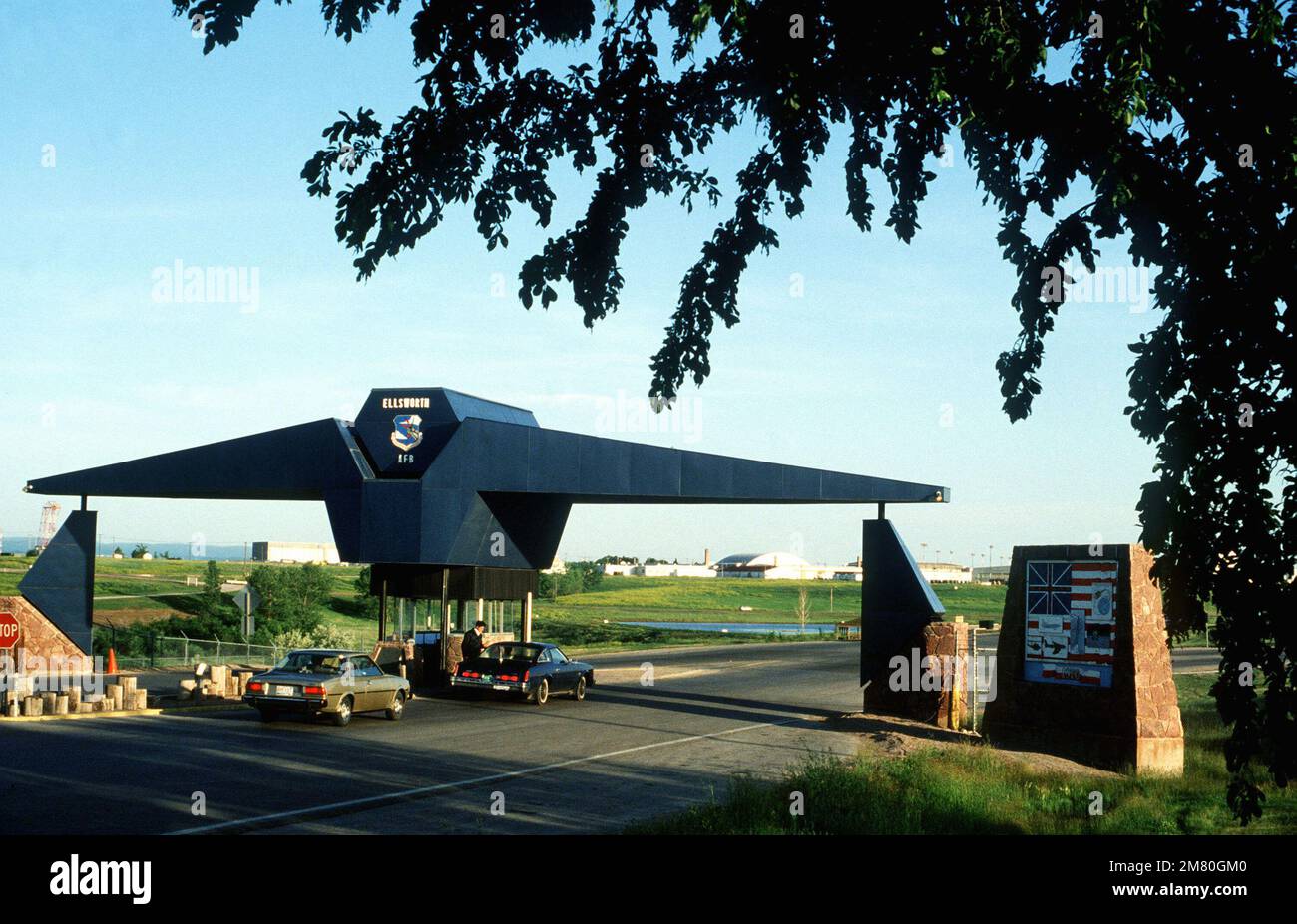 A view of the main gate during Strategic Air Command exercise Global Shield '83. Base Ellsworth