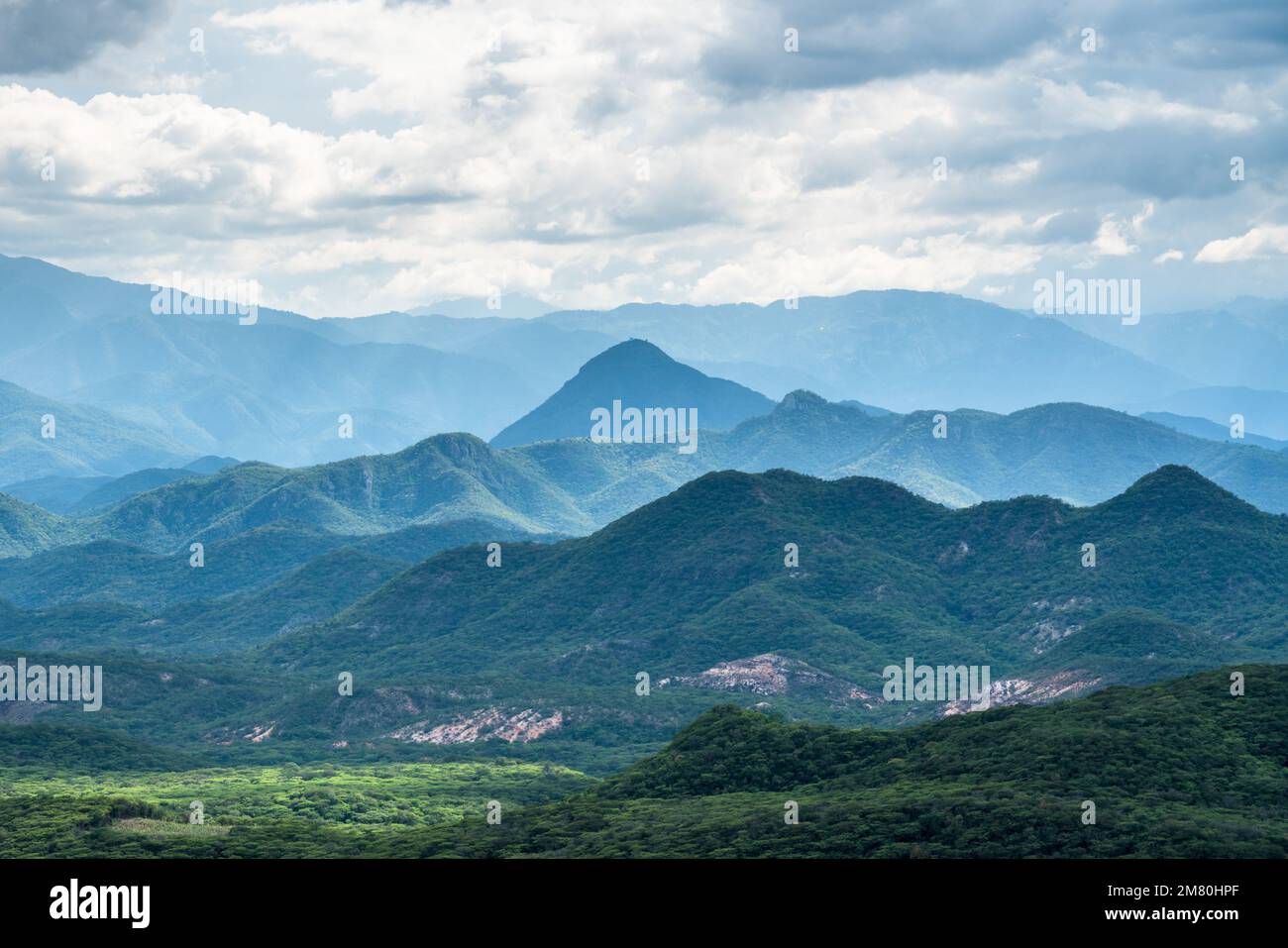 Layers of mountains in the haze in the Sierra Madre del Sur Mountains