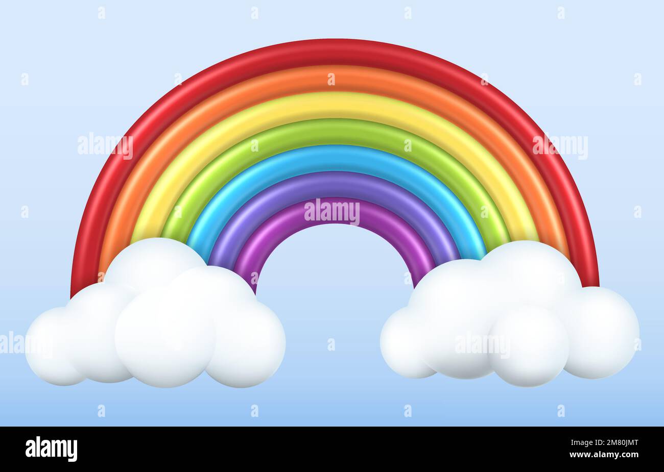 3d colorful rainbow with clouds. Vector illustration. Eps 10. Stock Vector