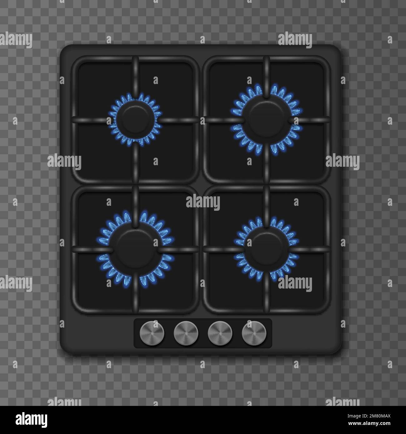 Burning gas, gas stove burner, hob in the kitchen. Vector illustration